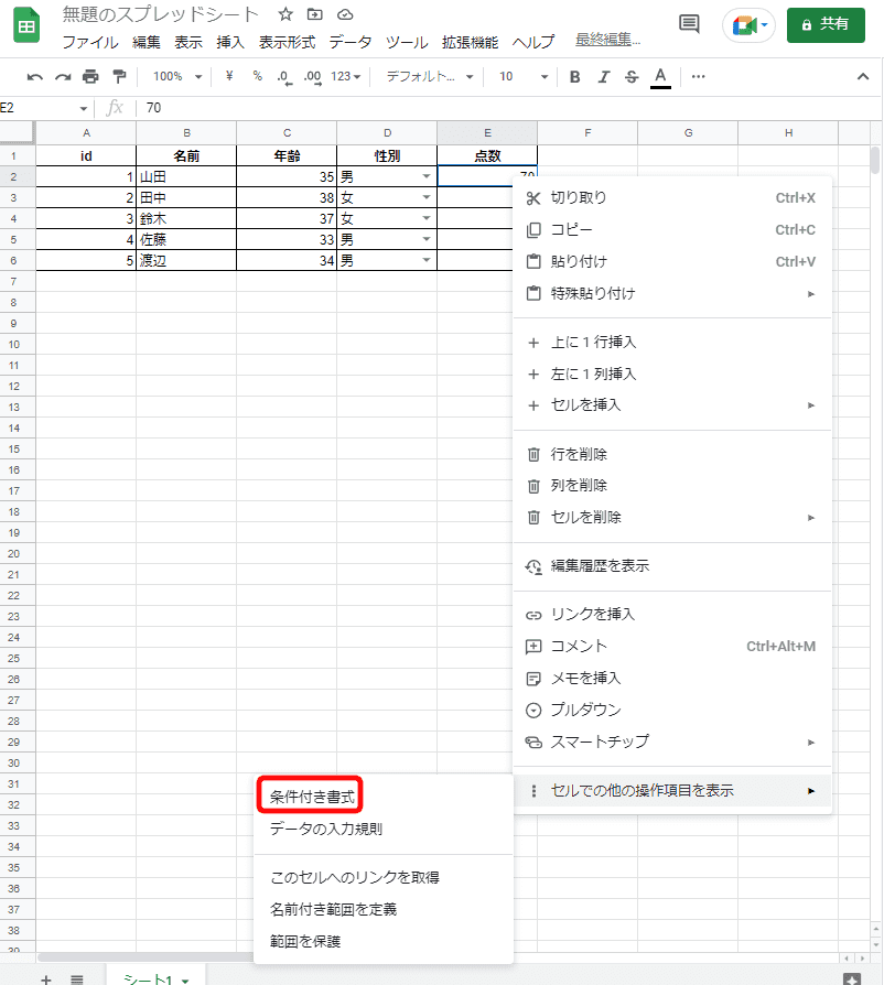 3.「条件付き書式」をクリックする