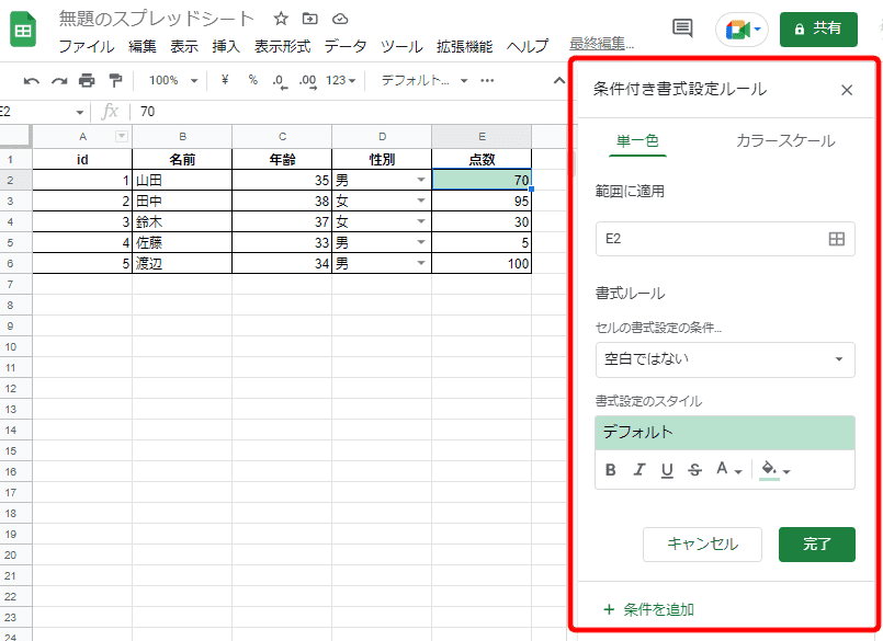 3.ウィンドウの右端に「条件付き書式設定ルール」のサイドバーが表示される