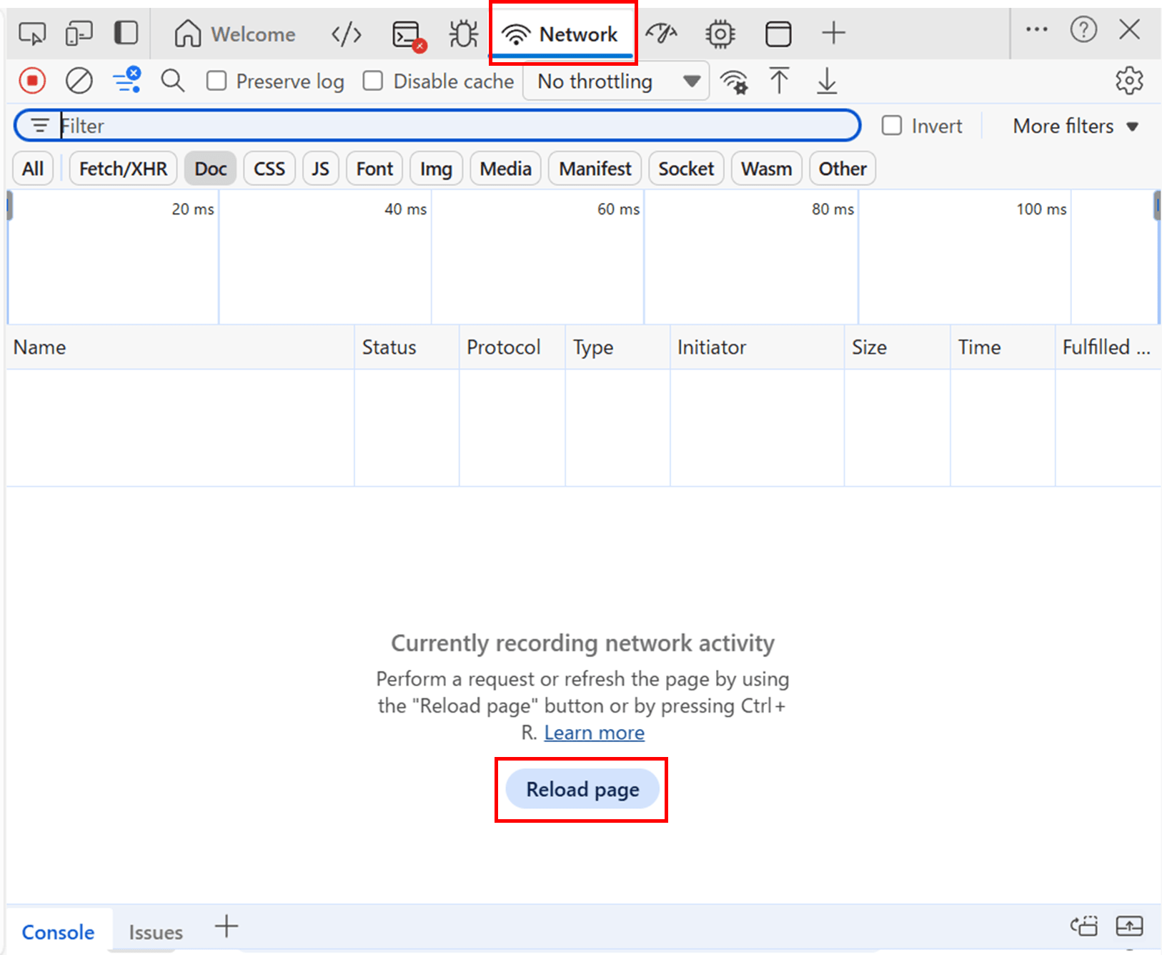 Networkタブ（Edge）