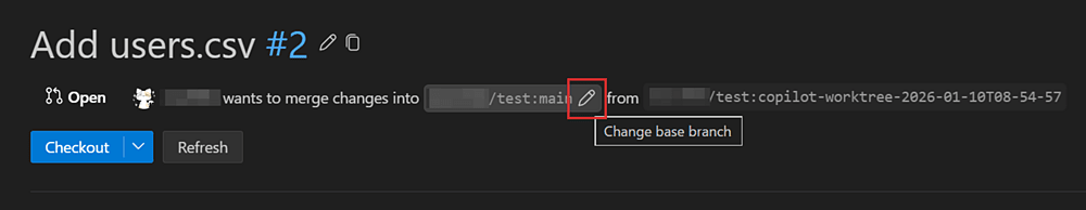 GitHub Pull Requests 0.126.0 - プルリクエストの説明 Web ビューから、プルリクエストのベースブランチを変更できるようになった