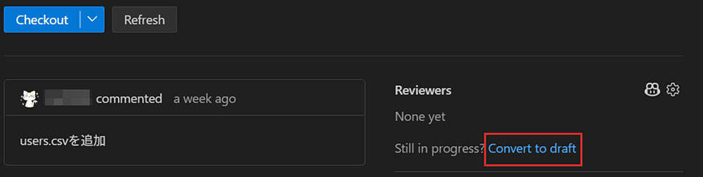 GitHub Pull Requests 0.126.0 - プルリクエストの説明 Web ビューから、オープン中のプルリクエストをドラフトに変換できるようになった
