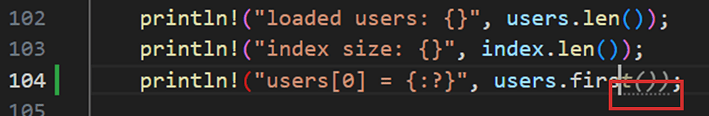 短いゴーストテキストに点線の下線が表示され、実際のコードとインラインサジェスションを区別できるようになっている様子