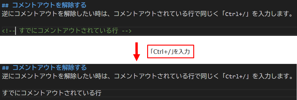 Ctrl+/でコメントアウトを解除