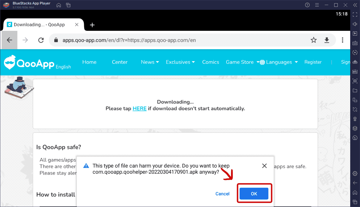 qooappのAPKをダウンロード - 警告画面